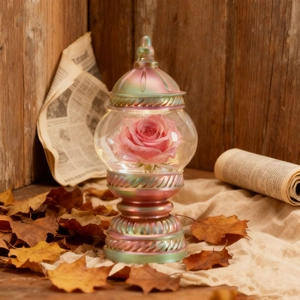 Turkish style preserved rose in iridescent retro glass jar for home decor display