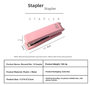 Detailed dimensions of Morandi pink No. 10 stapler with plastic shell and metal frame