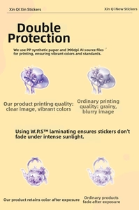 Detail showing high-precision 300dpi printing and waterproof coating on vintage stickers