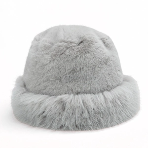 Winter Thick Faux Rabbit Fur Bucket Hat For Women Warm Windproof Mongolian Hat Solid Color Plush Fisherman Hat Outdoor Travel Cap Accessories