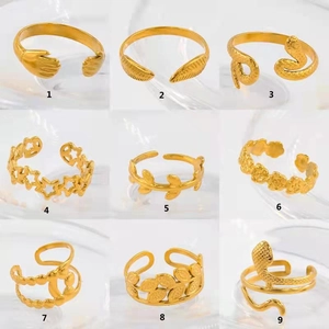 Set of 9 vintage French style 18K gold plated stainless steel open adjustable rings