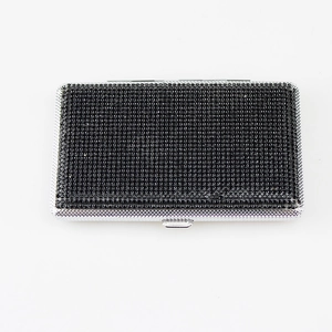 Double-sided rectangular case with black rhinestones and silver metal frame for women