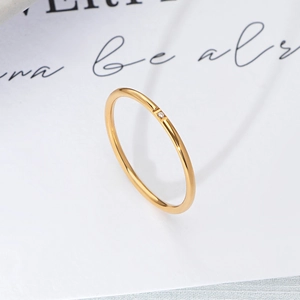 Minimalist 18K gold plated stainless steel slim ring with a single sparkling zircon