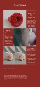 Primer plano de velas aromáticas de fresa y cubo hechas a mano con textura de grano natural