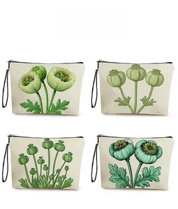 Trousses de maquillage florales aux motifs botaniques avec fermetures noires