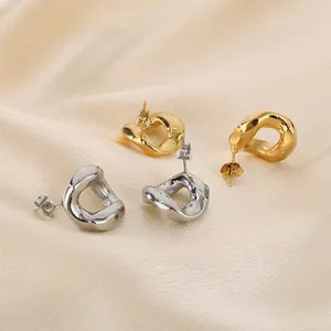 Irregular Geometric Stud Earrings For Women 316L Stainless Steel 18K Gold Plated Liquid Metal Texture Fashion Jewelry