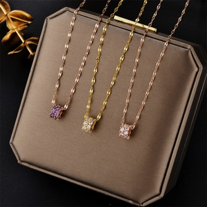 Cylinder Pendant Necklace Stainless Steel Titanium Steel Inlaid Cubic Zirconia Small Waist Minimalist Elegant Women Jewelry