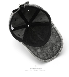 Detailed interior of the washed cotton baseball cap with metal buckle and reinforcement tape