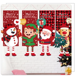 Vertical wall hanging Christmas banners featuring Santa, Snowman, and Reindeer set