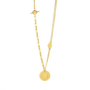 French retro gold plated titanium steel portrait coin necklace with OT toggle clasp design