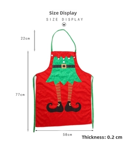 Christmas elf apron size chart display with length 77cm and width 58cm dimensions