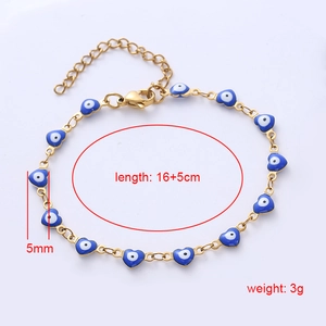 Detailed view of evil eye heart bracelet with 16+5cm adjustable chain length