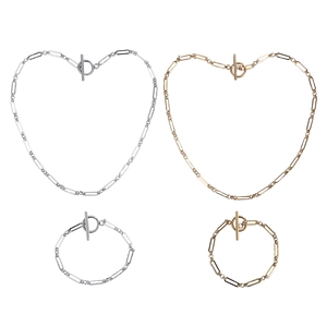 Polished stainless steel 3:1 chain jewelry set with OT toggle clasp in gold and silver