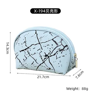 Blue marble shell cosmetic bag dimensions: 21.7cm length, 14.3cm height and 88g weight