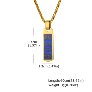 Detailed view of golden rectangle lapis stone pendant with size and weight dimensions