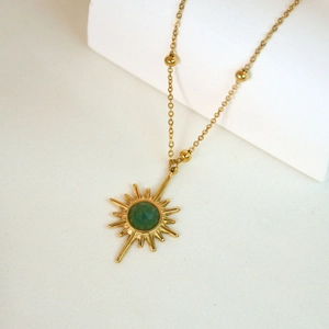 Classic 14K gold plated stainless steel necklace with green stone star pendant