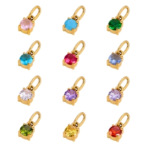 Set of 12 colorful round cubic zirconia pendants with gold-plated four-prong settings