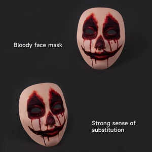 Scary Halloween clown mask with realistic blood splatters and stitched mouth detail