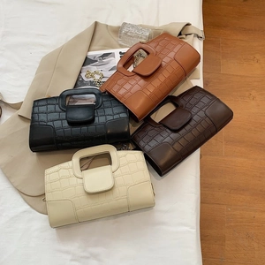 Retro crocodile pattern handbags in black, brown, and beige with gold chain straps