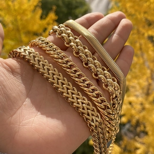 Golden stainless steel chain bracelets collection including snake and cuban link styles