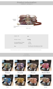 Size chart and specifications for retro chain square bag with snake texture and crystal buckle