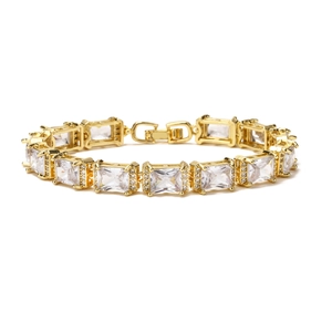 Luxurious gold-plated tennis bracelet featuring continuous rectangular cubic zirconia stones