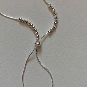 Minimalist 925 sterling silver beaded necklace with adjustable sliding buckle for women