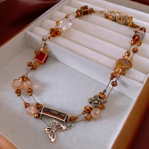 Vintage Beaded Necklace Ceramic Alloy Crystal Seed Beads Butterfly Flower Multi-layer Bohemian Style Jewelry For Women