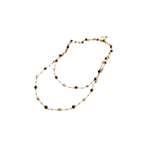 Gold plated tiger eye stone layered necklace with vintage minimalist bead chain design