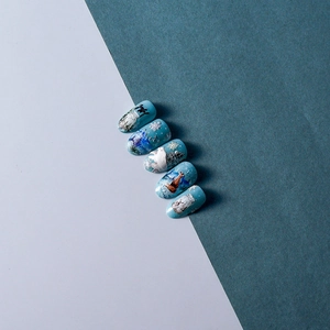 5D embossed polar bear nail art stickers with snowflake and deer designs in winter blue
