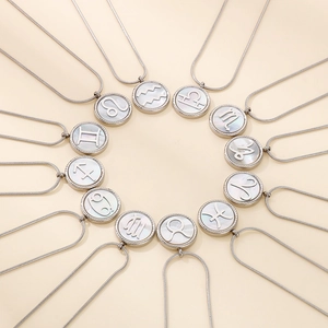 12 Zodiac Signs Pendant Necklace Stainless Steel With Shell Mother Of Artificial Pearl Inlay Minimalist Fashion Snake Chain Jewelry For Women