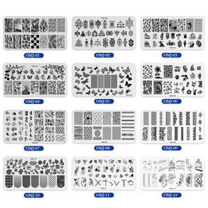 Lot de 12 plaques de stamping pour ongles aux motifs géométriques, floraux et papillons