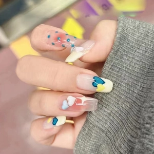 Long Coffin Press On Nails Y2K Sweet 3D Heart Star Pattern Fake Nails French Tip False Nails For Women Daily Party