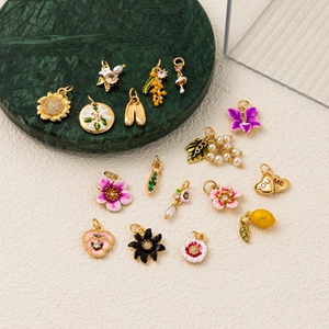 DIY colorful 18K gold plated enamel fruit and flower charms for fashion jewelry