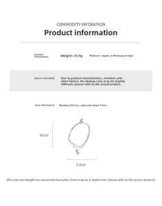 Size chart for gold-plated double-layer necklace with pearl and round pendant dimensions