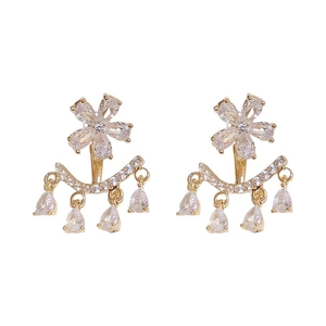 Elegant gold petal drop earrings with zircons in a minimalist luxury floral style
