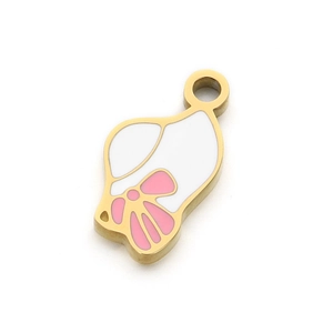 Pendente in acciaio inossidabile dorato con smalto rosa per creazione gioielli DIY