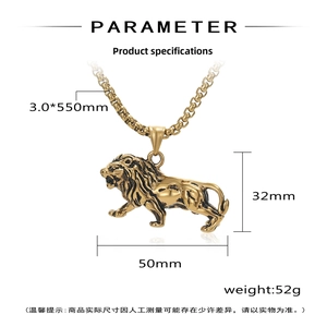 Detailed size parameters for the vintage lion pendant necklace with chain dimensions