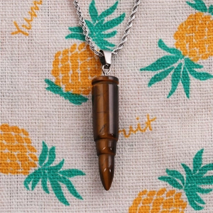 Collier avec pendentif en pierre oeil de tigre en forme de balle et chaîne argent