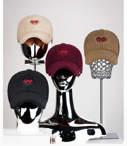 Winter sherpa baseball caps featuring embroidered heart and bow in four assorted colors