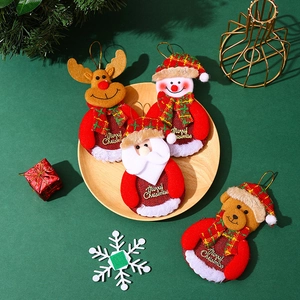 Set of 4 plush Santa and snowman ornaments with Merry Christmas embroidery