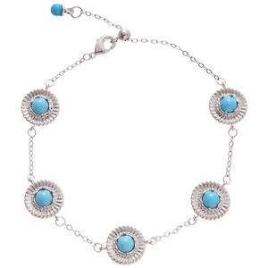 Bracelet rétro avec pierres bleues géométriques et chaîne en métal argenté poli