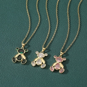 Exquisite Copper Zirconia Bear Pendant Necklace For Women Gold Plated Animal Shape Sweet Clavicle Chain Daily Jewelry Gift