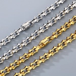 Minimalist 11mm stainless steel curved bamboo link chains in silver and gold finishes