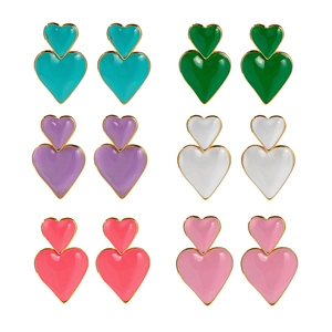 Orecchini a cuore placcati oro 18 carati con smalto a goccia in sei vari colori
