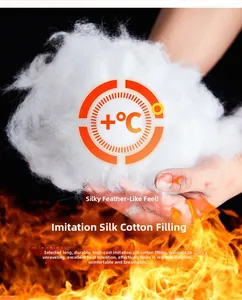 Macro shot of breathable silk-like cotton filling with heat-locking long fiber texture
