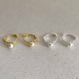 Minimalist 925 sterling silver pearl hoop earrings in gold and silver finish