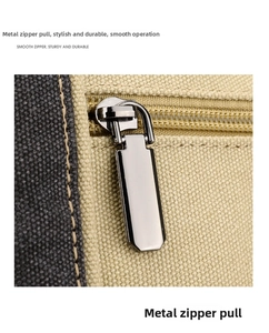 Detaillierte Makroansicht des Metallreißverschlusses an einer strukturierten Canvas-Tasche