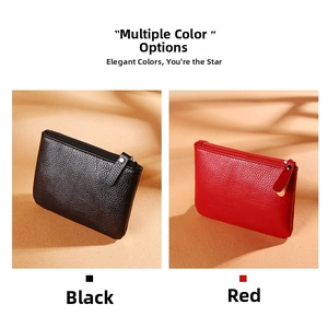 Detailed view of black and red litchi texture PU leather coin purses with zip closure