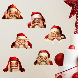 Christmas Santa Claus wall stickers with six different expressions on a beige background